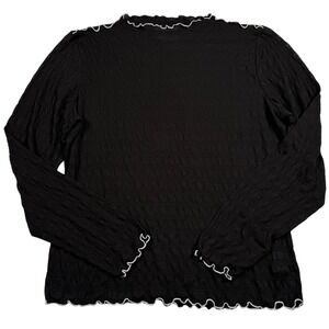 Halfdays Ynes Shirt Womens XL Black Mock Neck Lettuce Edge Texture Top